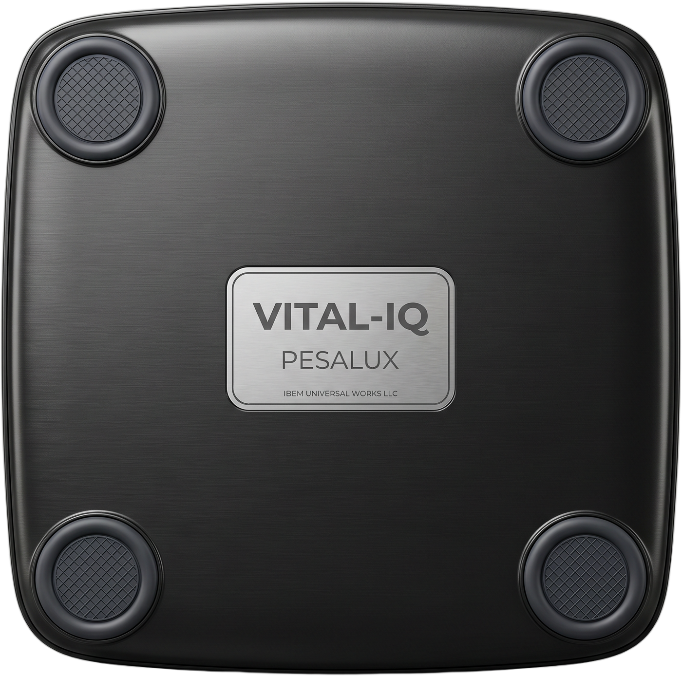 VITAL-IQ underside — matte chassis, four anti-slip feet, PESALUX identity plate