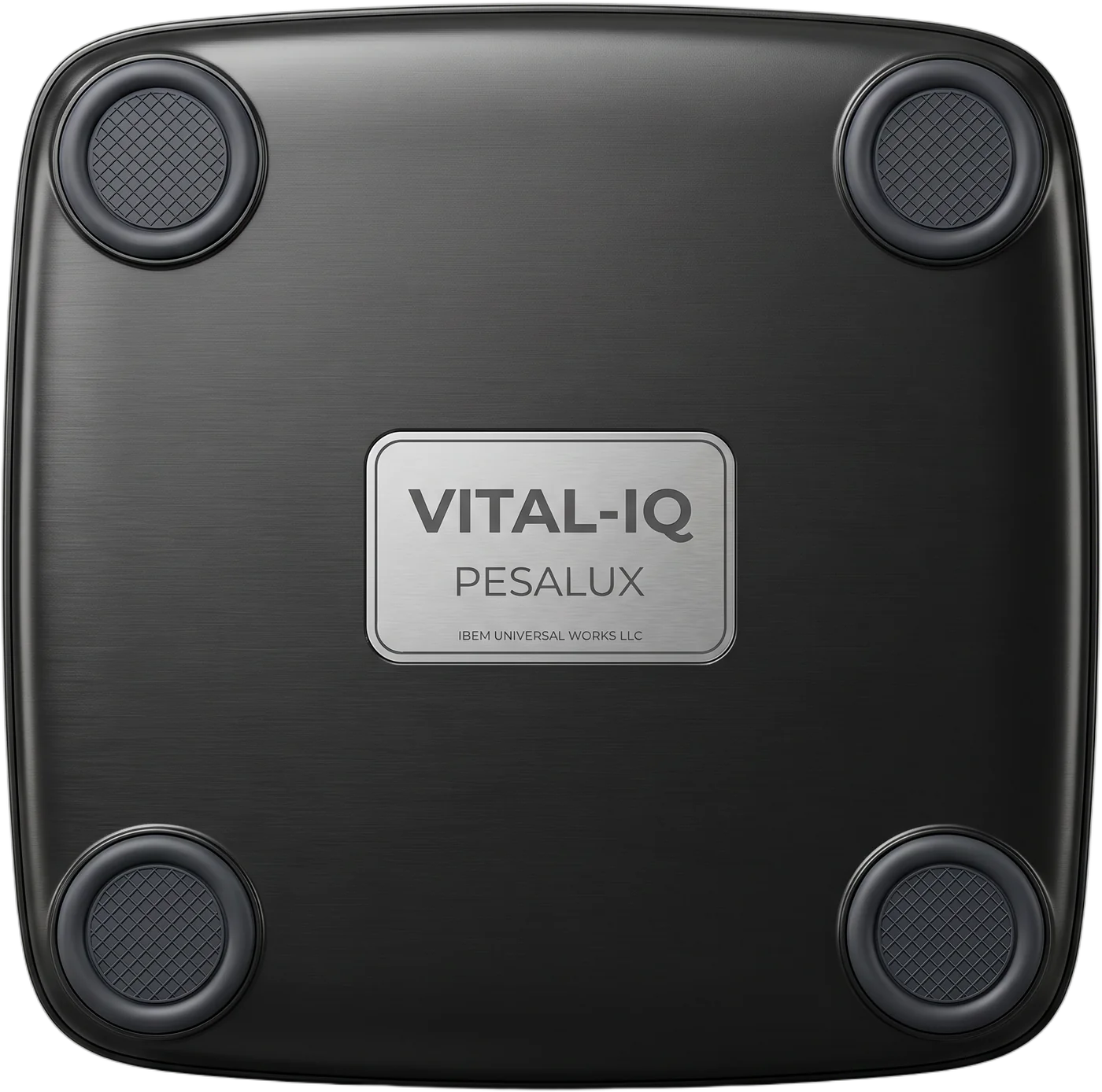 VITAL-IQ underside — matte chassis, four anti-slip feet, PESALUX identity plate